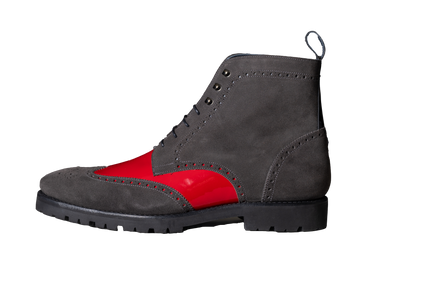 SULLIVAN Charcoal Gray Waxed Suede Brogue Boot