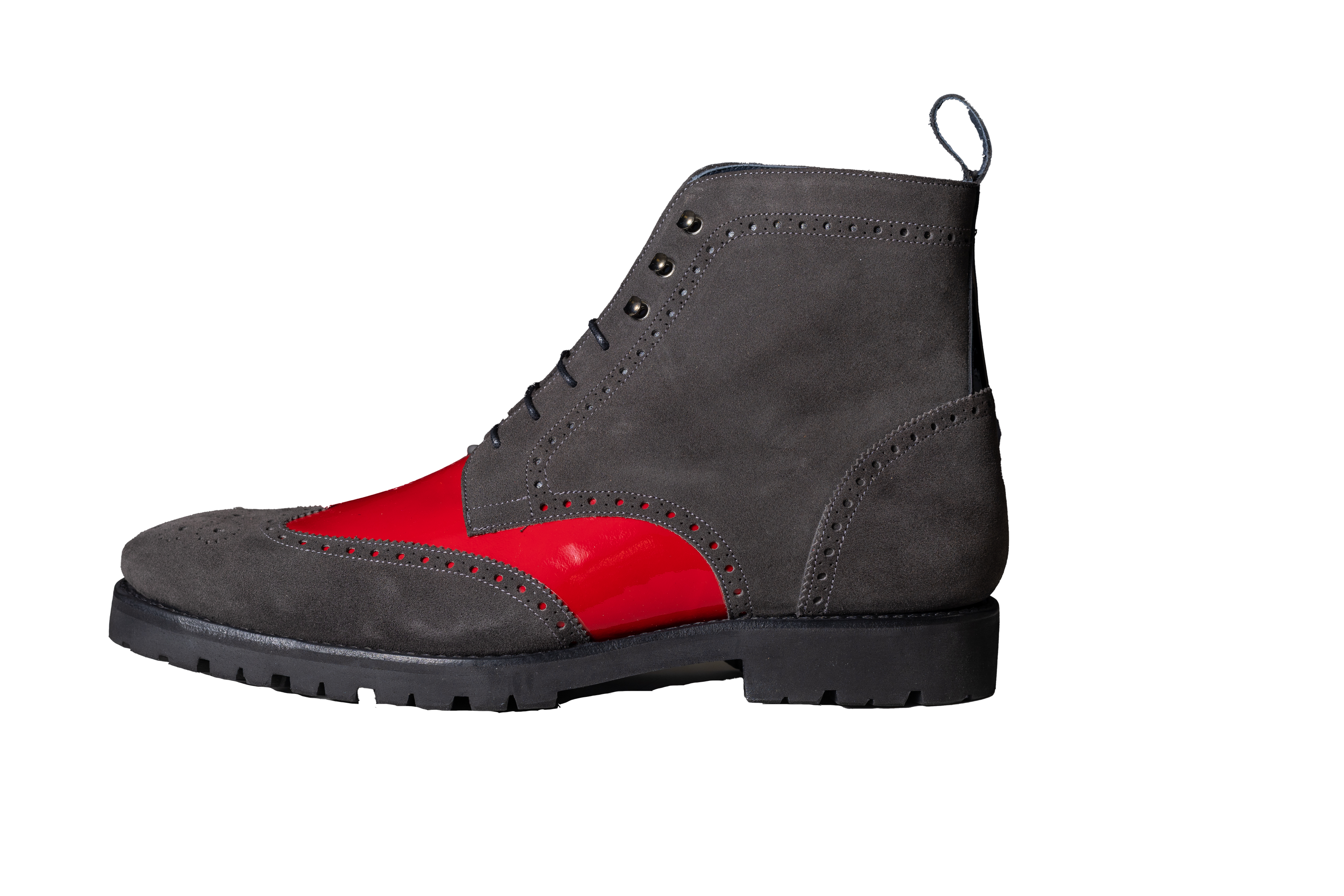 SULLIVAN Charcoal Gray Waxed Suede Brogue Boot