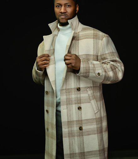 The Winter Lux “Ivory Plaid” Double-Breasted Overcoat