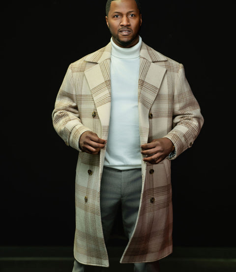 The Winter Lux “Ivory Plaid” Double-Breasted Overcoat