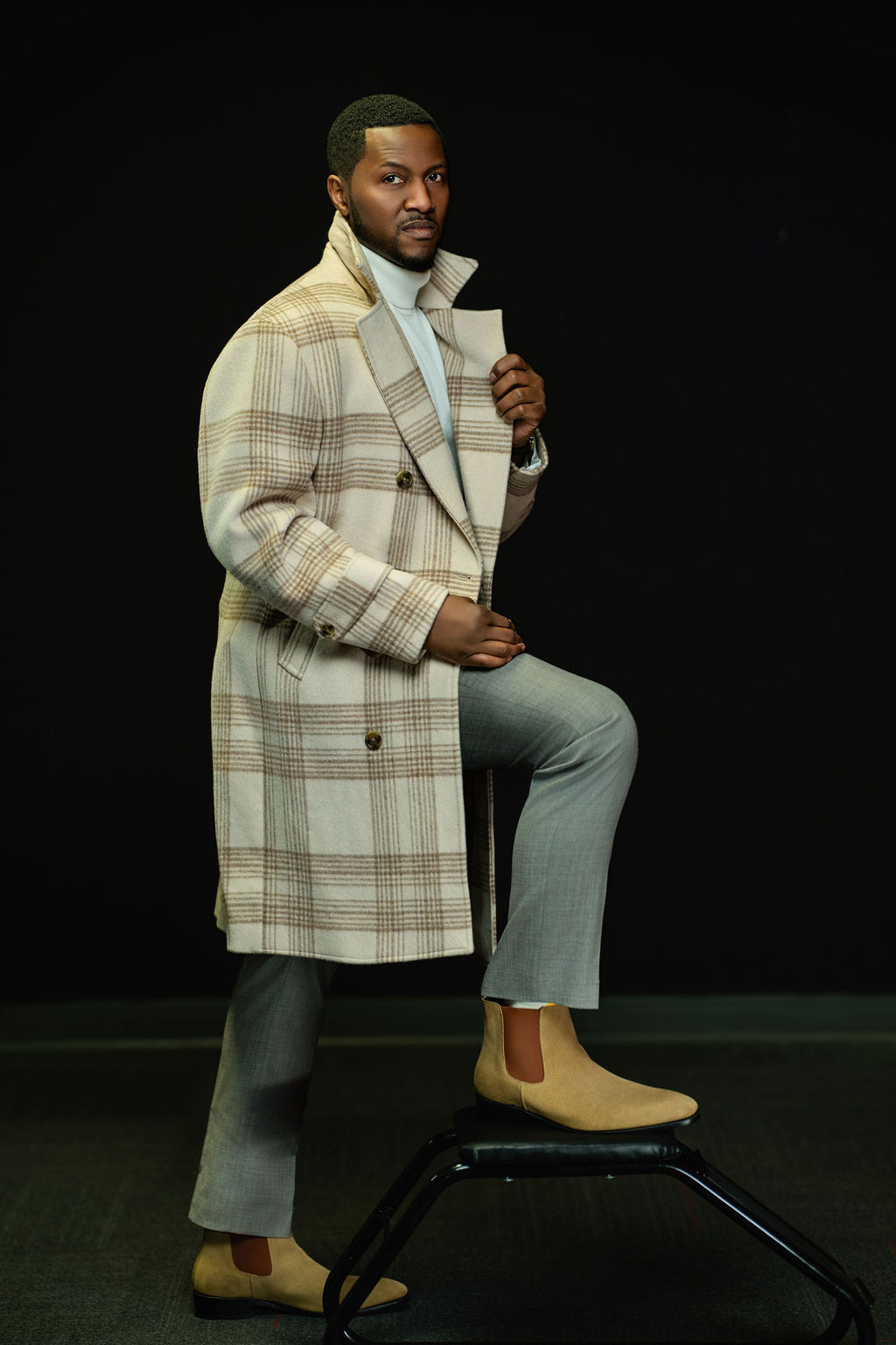 The Winter Lux “Ivory Plaid” Double-Breasted Overcoat