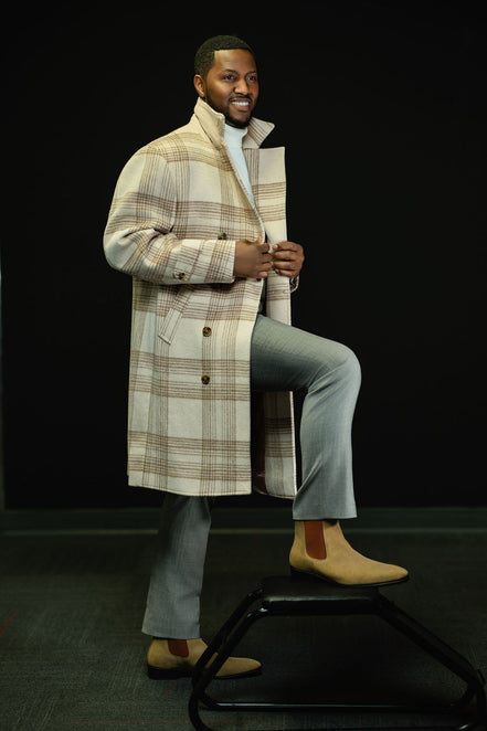 The Winter Lux “Ivory Plaid” Double-Breasted Overcoat