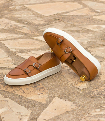 Cognac Double Monk Low Boat Shoe