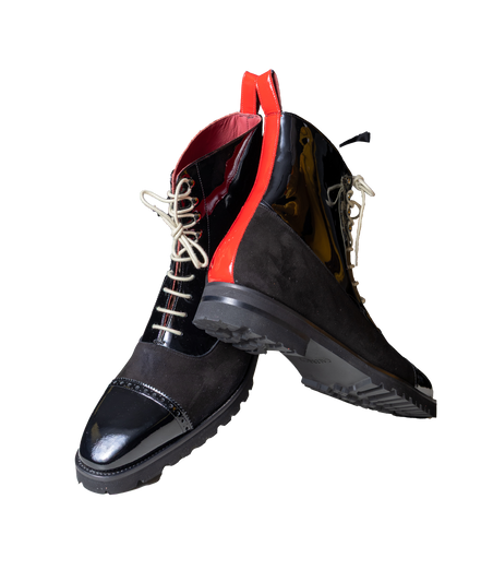 Carlisle Black and Red Patent Leather Casual Oxford Boot