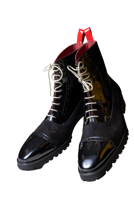 Carlisle Black and Red Patent Leather Casual Oxford Boot