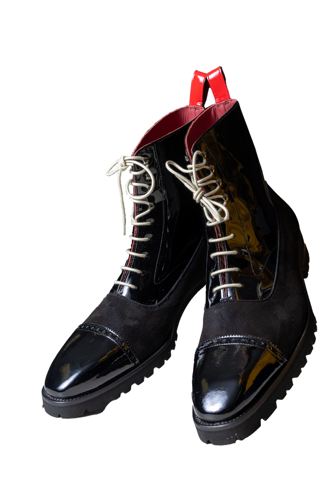 Carlisle Black and Red Patent Leather Casual Oxford Boot