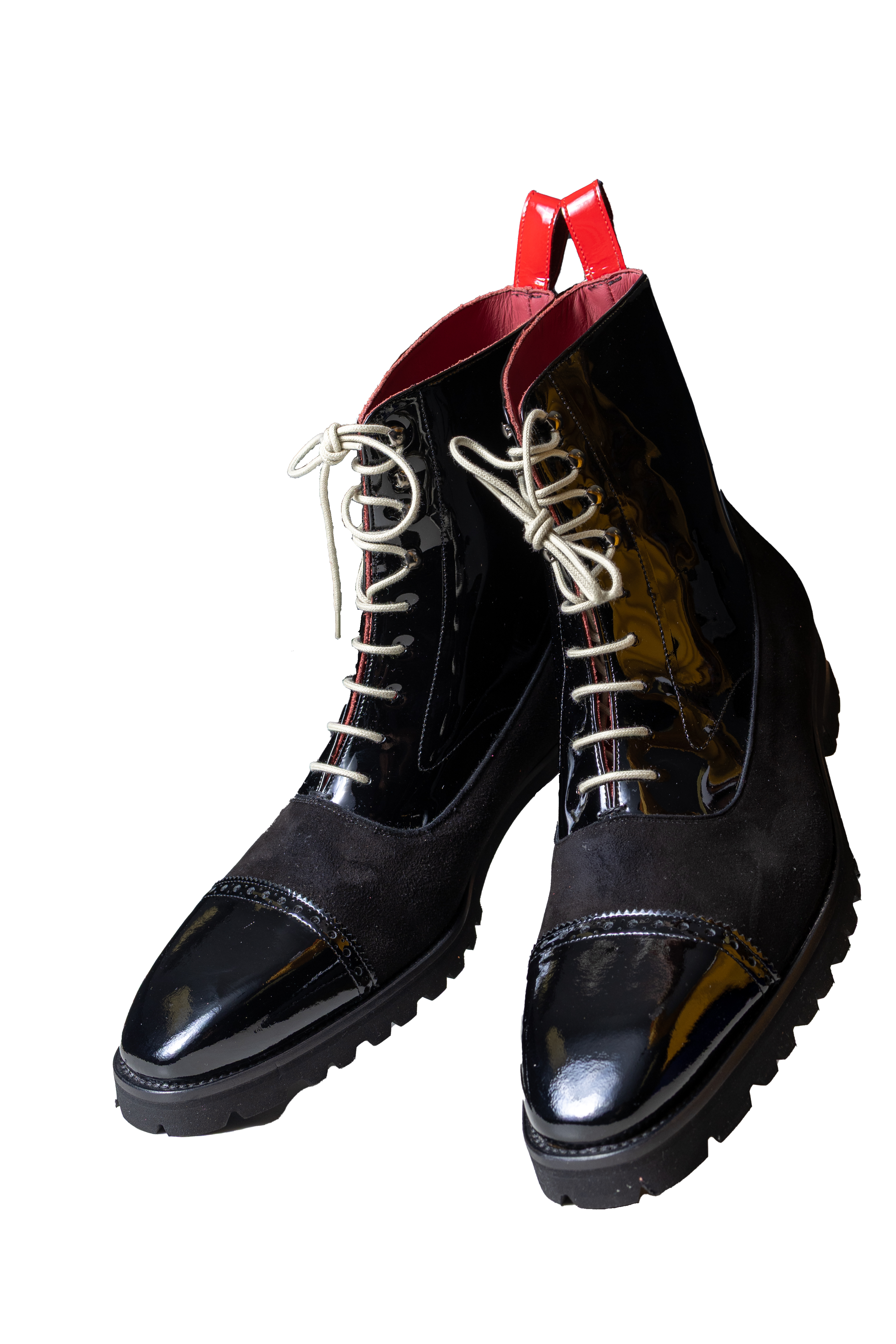 Carlisle Black and Red Patent Leather Casual Oxford Boot