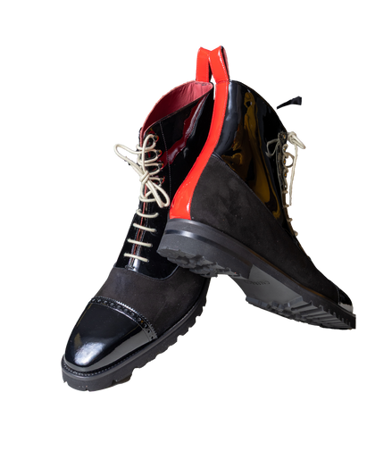 Carlisle Black and Red Patent Leather Casual Oxford Boot
