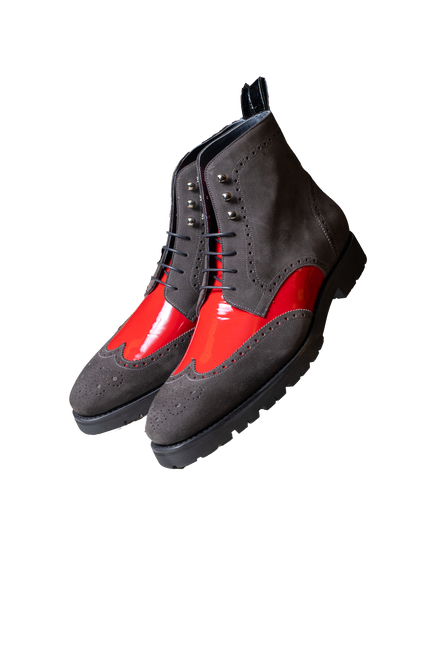 SULLIVAN Charcoal Gray Waxed Suede Brogue Boot