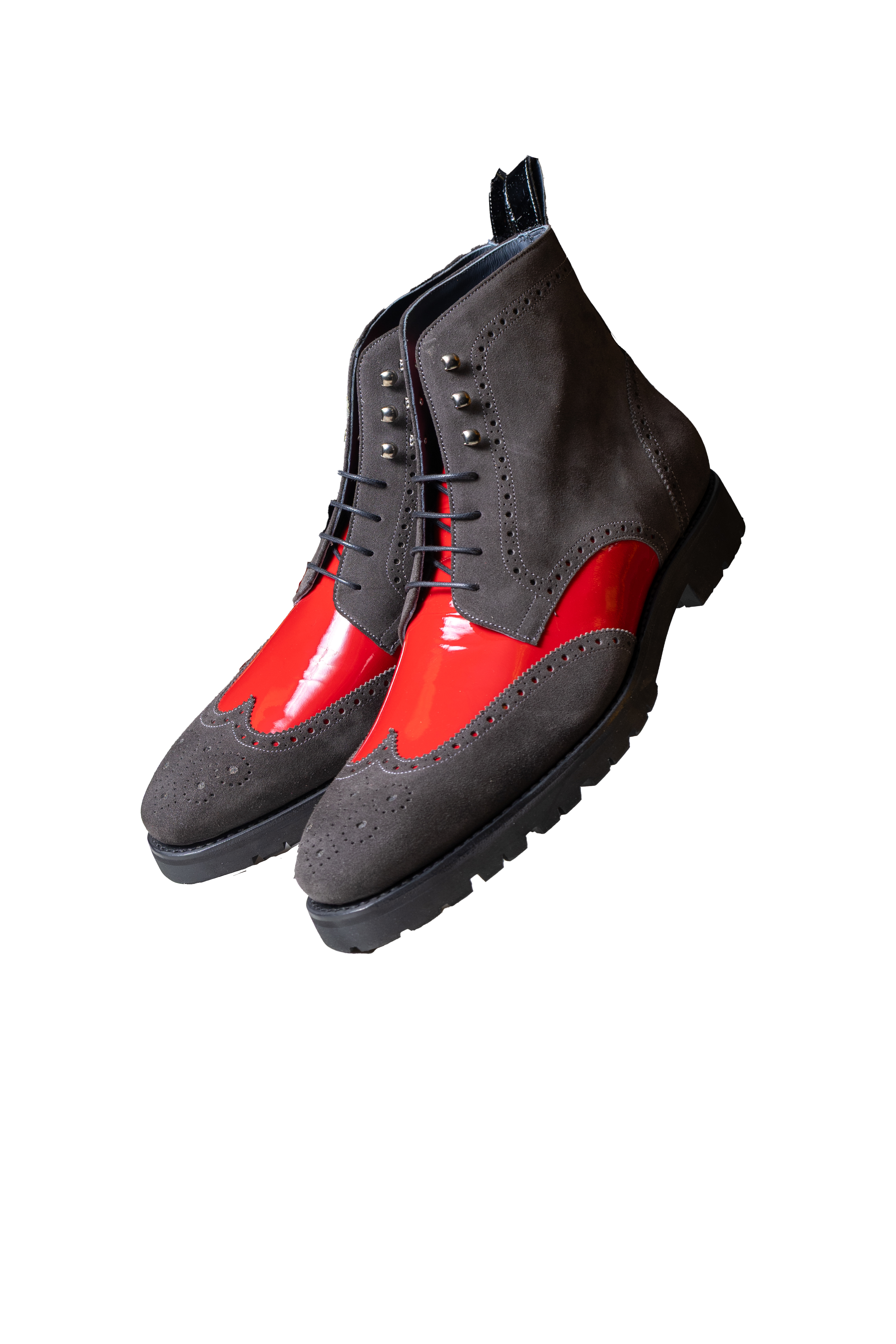 SULLIVAN Charcoal Gray Waxed Suede Brogue Boot