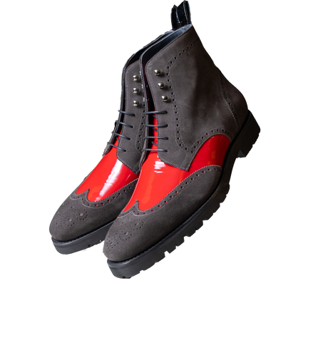 SULLIVAN Charcoal Gray Waxed Suede Brogue Boot