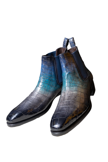 STERLING – Blue Gradient Crocodile Chelsea Boot