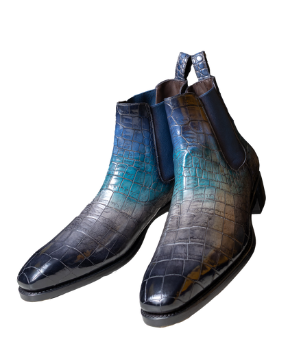 STERLING – Blue Gradient Crocodile Chelsea Boot